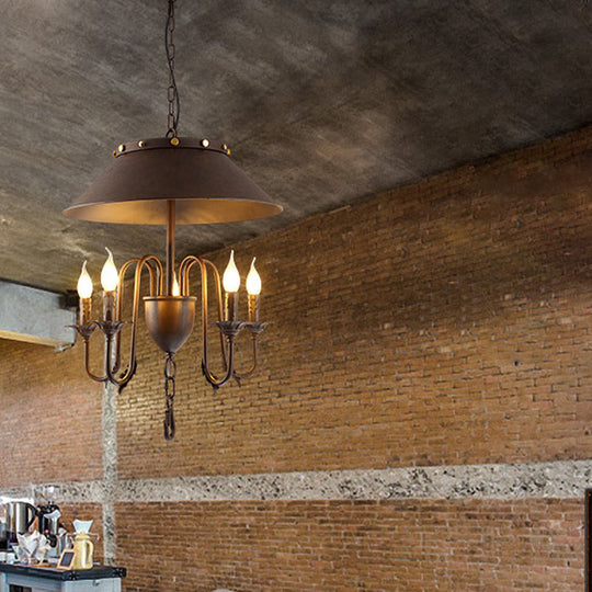 Tapered Classic Metal Chandelier - 5-Light Rust Hanging Light For Dining Room Ceiling