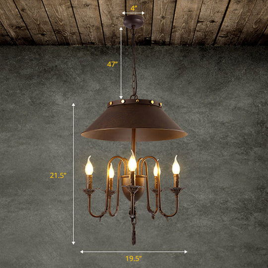 Tapered Classic Metal Chandelier - 5-Light Rust Hanging Light For Dining Room Ceiling