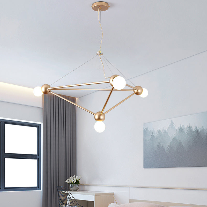 Gold Geometric Pendant Chandelier - Classic Metal Hanging Light For Bedroom