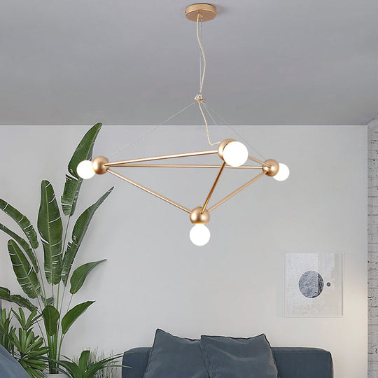 Gold Geometric Pendant Chandelier - Classic Metal Hanging Light For Bedroom