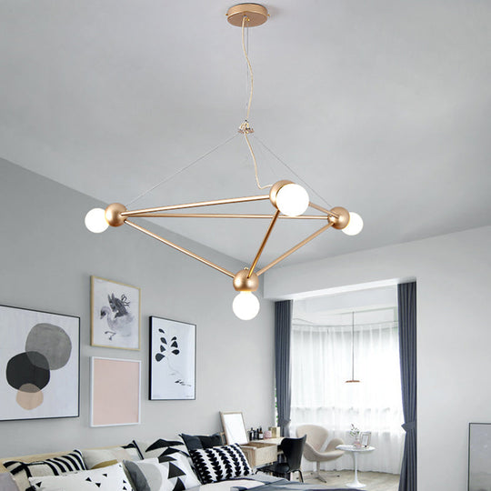 Gold Geometric Pendant Chandelier - Classic Metal Hanging Light For Bedroom