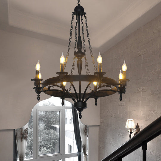 Classic Wagon Wheel Metal Chandelier: 8-Light Pendant Light For Corridor In Rust