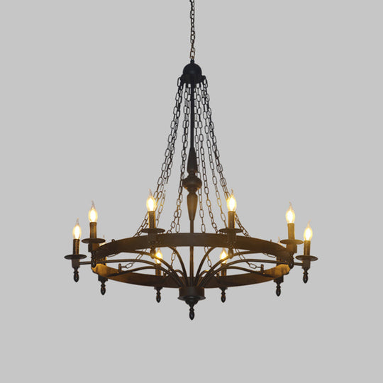 Classic Wagon Wheel Metal Chandelier: 8-Light Pendant Light For Corridor In Rust