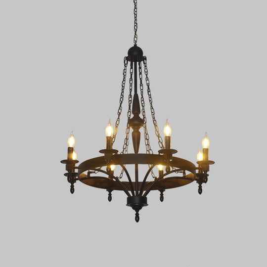 Classic Wagon Wheel Metal Chandelier: 8-Light Pendant Light For Corridor In Rust