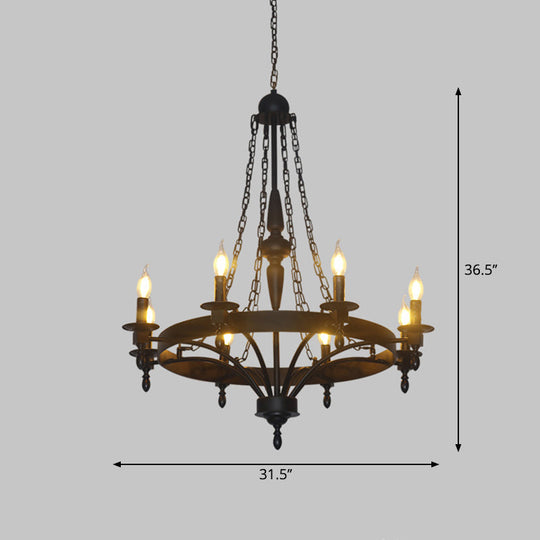 Classic Wagon Wheel Metal Chandelier: 8-Light Pendant Light For Corridor In Rust