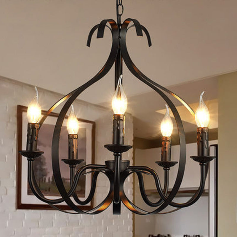 Metal Black Pendant Chandelier - Swirled Arm 5-Light Fixture For Living Room