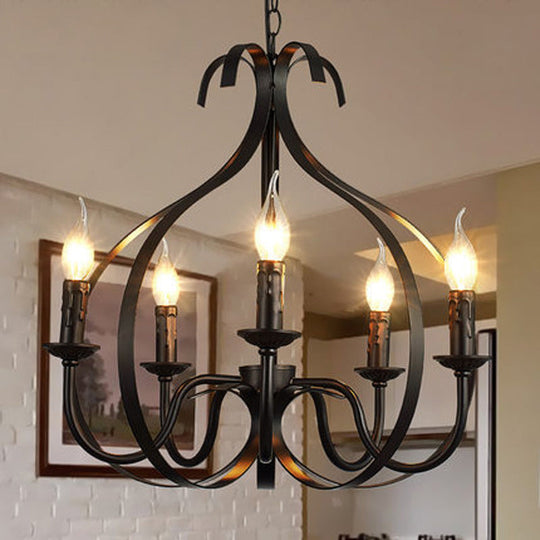 Metal Black Pendant Chandelier - Swirled Arm 5-Light Fixture For Living Room