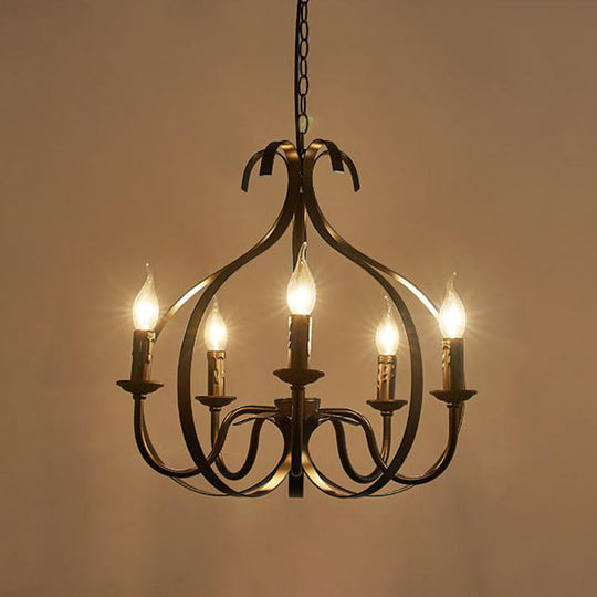 Metal Black Pendant Chandelier - Swirled Arm 5-Light Fixture For Living Room