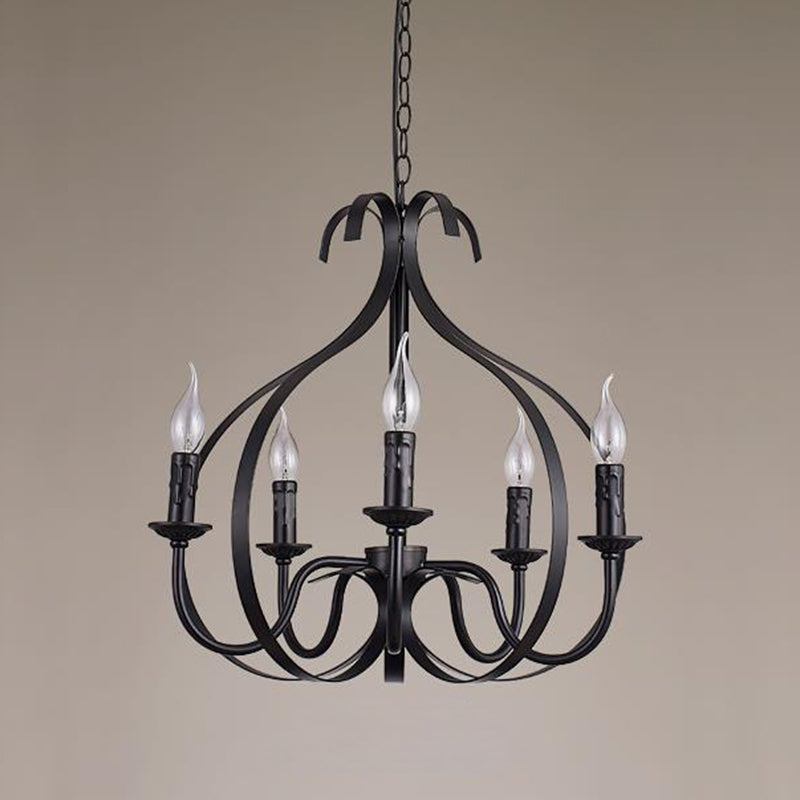 Metal Black Pendant Chandelier - Swirled Arm 5-Light Fixture For Living Room