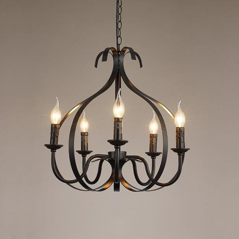 Metal Black Pendant Chandelier - Swirled Arm 5-Light Fixture For Living Room