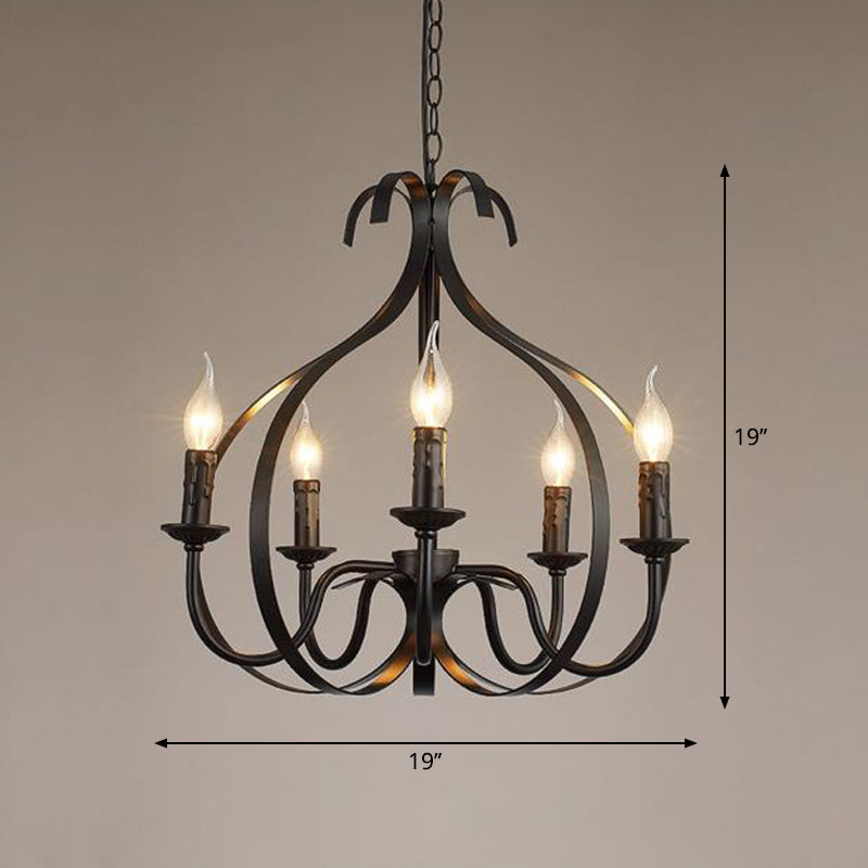 Metal Black Pendant Chandelier - Swirled Arm 5-Light Fixture For Living Room