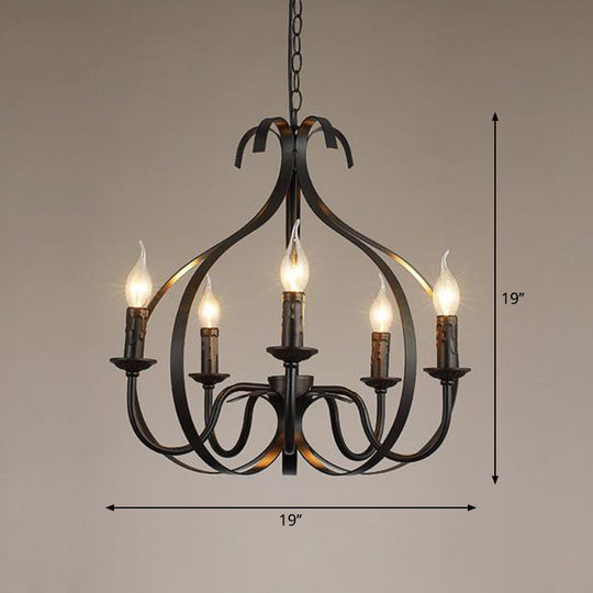 Metal Black Pendant Chandelier - Swirled Arm 5-Light Fixture For Living Room