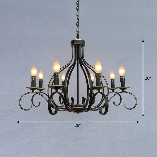 Traditional Black Candle-Style Chandelier - 8-Light Metal Hanging Pendant For Living Room