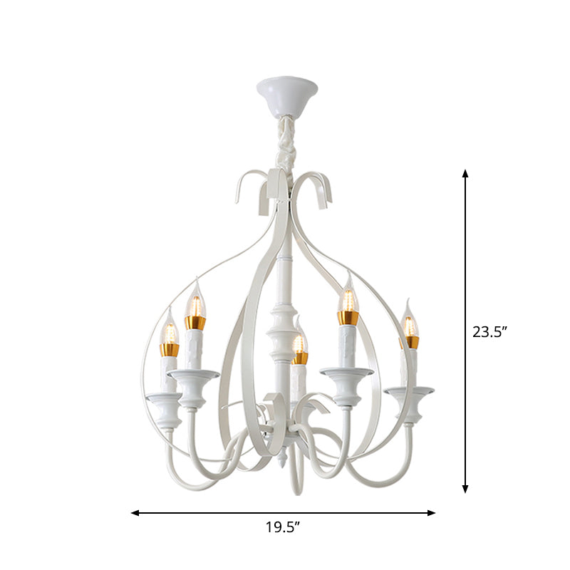 Traditional White Metal Chandelier Light With Swooping Arms 5 Lights For Dining Room Pendant