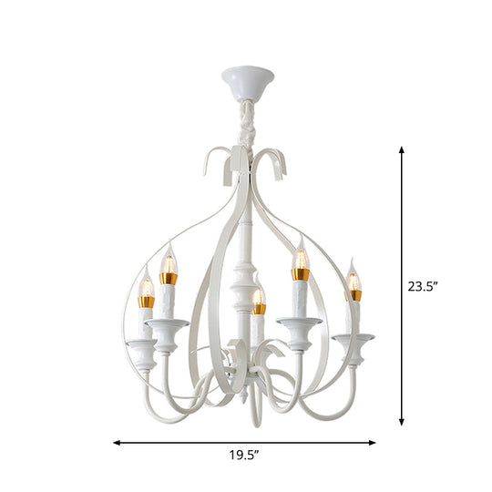 Traditional White Metal Chandelier Light With Swooping Arms 5 Lights For Dining Room Pendant