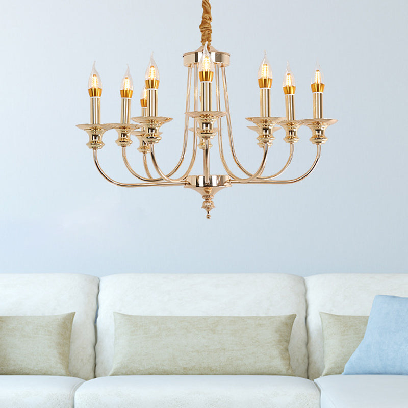 Gold Metal Chandelier With 10 Classic Lights - Dining Room Pendant Lighting