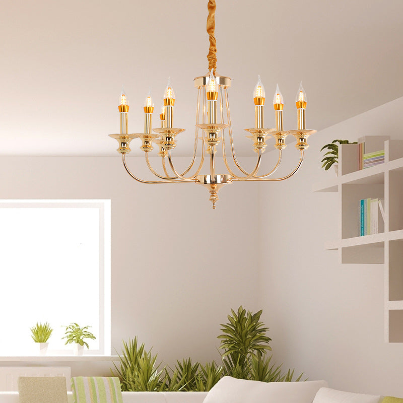 Gold Metal Chandelier With 10 Classic Lights - Dining Room Pendant Lighting