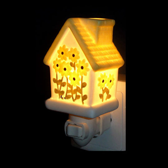 1 Light Lodge Ceramics Wall Sconce Night With Lighthouse Design - Pink/White/Yellow Yellow