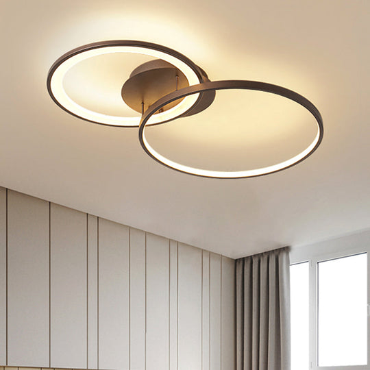 Modern LED Brown Flush Mount Ceiling Light Fixture - Acrylic 2-Ring Modernism Lighting