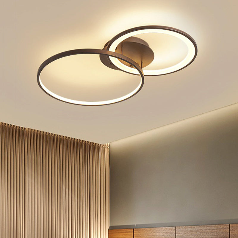 Modern LED Brown Flush Mount Ceiling Light Fixture - Acrylic 2-Ring Modernism Lighting