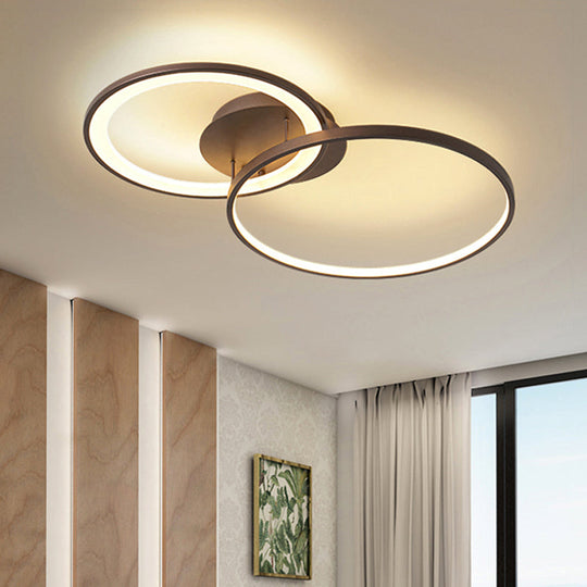 Modern LED Brown Flush Mount Ceiling Light Fixture - Acrylic 2-Ring Modernism Lighting