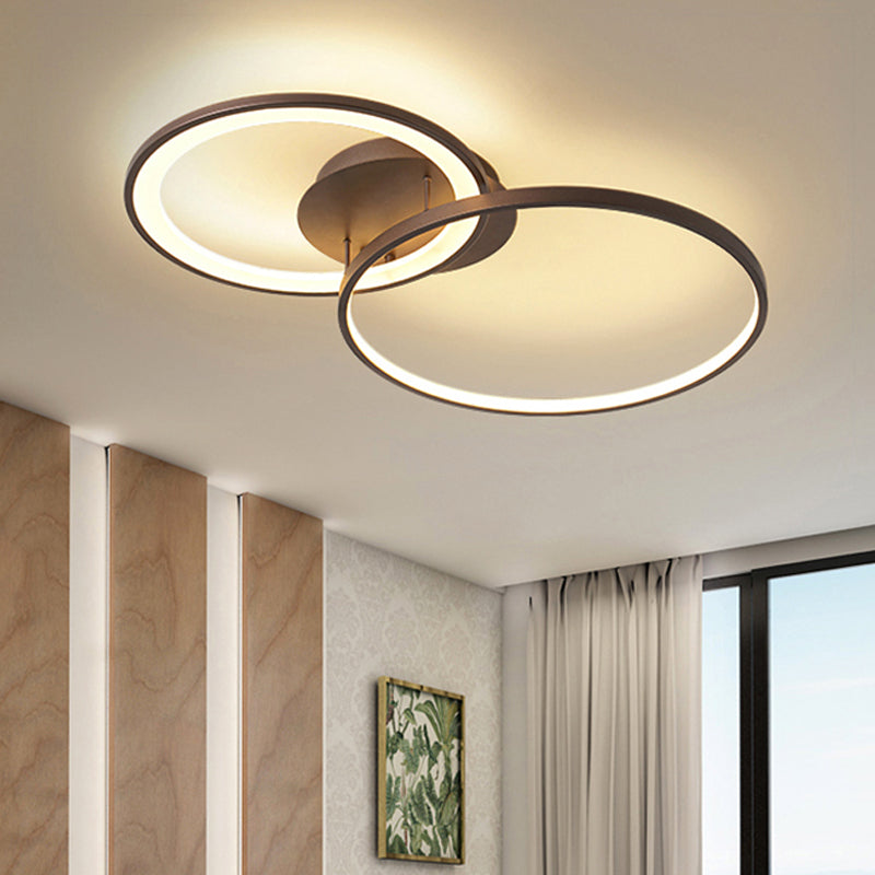 Modern Led Brown Flush Mount Ceiling Light Fixture - Acrylic 2-Ring Modernism Lighting