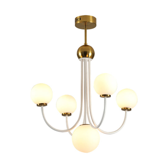 Modern Curved Arm Chandelier With Sputnik Design & White Glass - Led Hanging Light Fixture (5/7