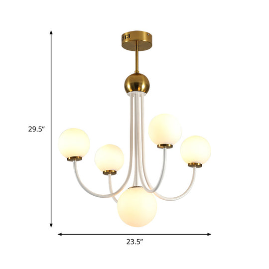 Modern Curved Arm Chandelier With Sputnik Design & White Glass - Led Hanging Light Fixture (5/7