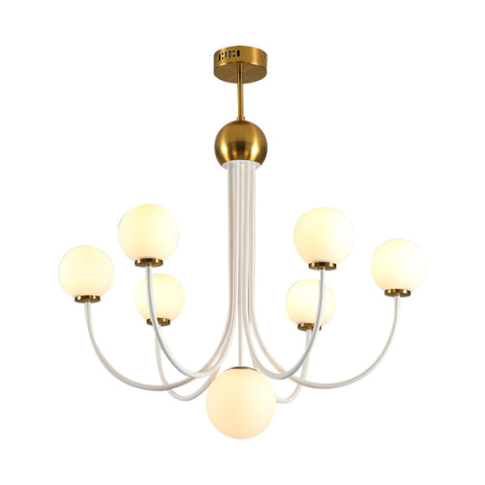 Modern Curved Arm Chandelier With Sputnik Design & White Glass - Led Hanging Light Fixture (5/7