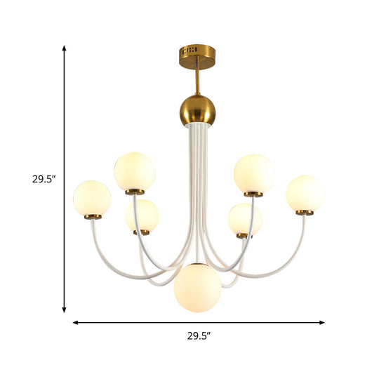 Modern Curved Arm Chandelier With Sputnik Design & White Glass - Led Hanging Light Fixture (5/7