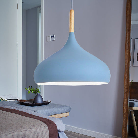 Aluminum Onion Pendant Lamp W/ 1 Light - Perfect For Meeting Rooms And Suspended Macaron Style Blue