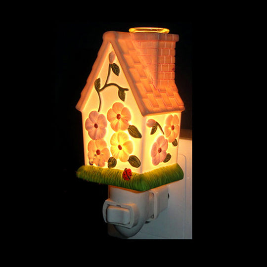 1 Light Lodge Ceramics Wall Sconce Night With Lighthouse Design - Pink/White/Yellow Pink