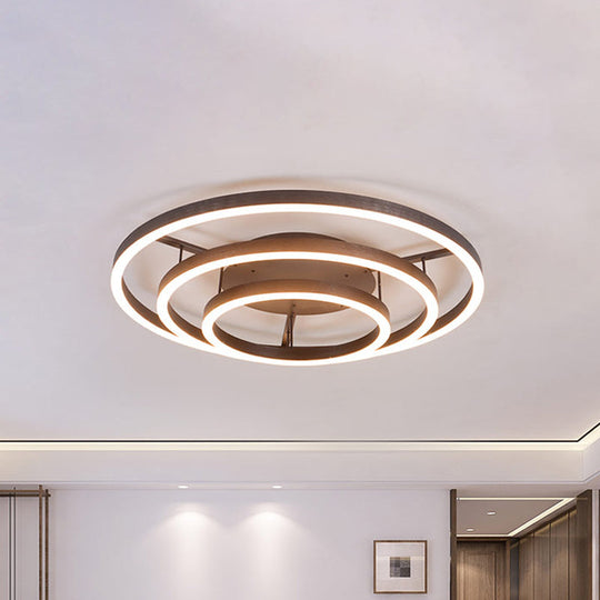 Contemporary White LED Flush Ceiling Light - 3/4 Rings Acrylic Coffee Flushmount Lamp