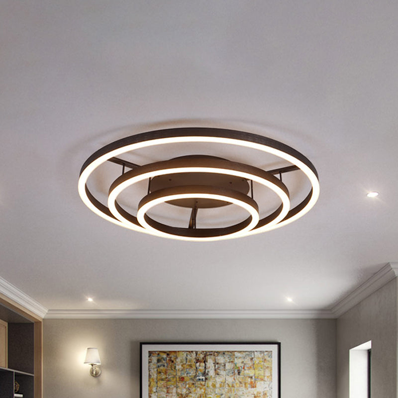 Contemporary White LED Flush Ceiling Light - 3/4 Rings Acrylic Coffee Flushmount Lamp