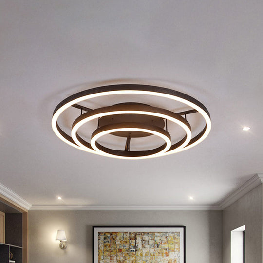 Contemporary White LED Flush Ceiling Light - 3/4 Rings Acrylic Coffee Flushmount Lamp