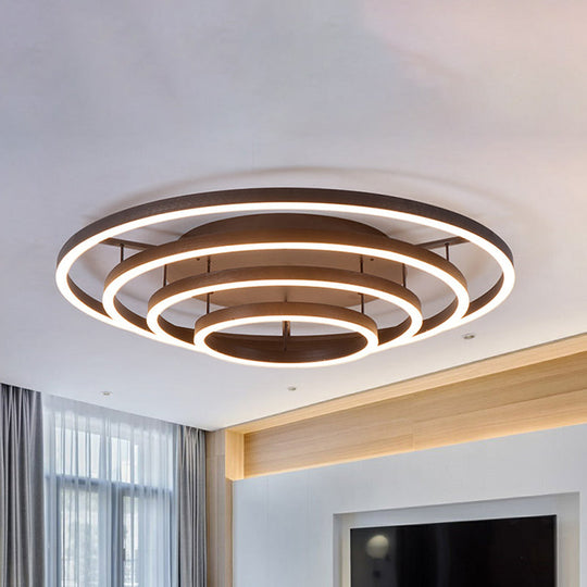 Contemporary White LED Flush Ceiling Light - 3/4 Rings Acrylic Coffee Flushmount Lamp