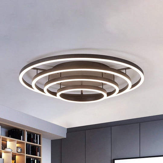 Contemporary White LED Flush Ceiling Light - 3/4 Rings Acrylic Coffee Flushmount Lamp