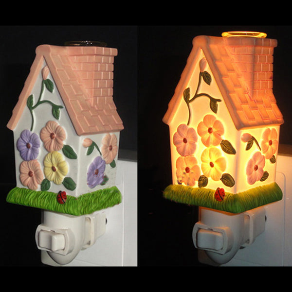 1 Light Lodge Ceramics Wall Sconce Night With Lighthouse Design - Pink/White/Yellow