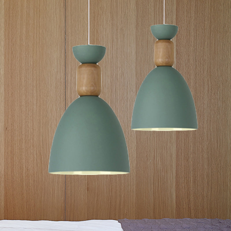 Dining Room Metal-Wood Domed Suspension Light: Macaron Hanging Light Fixture