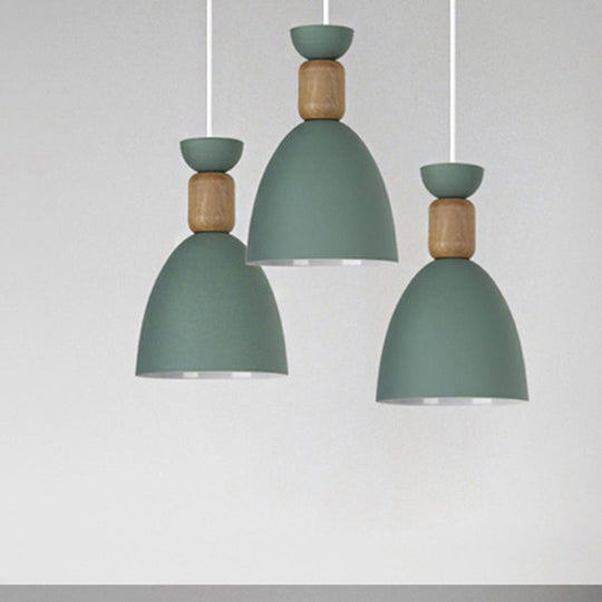 Dining Room Metal-Wood Domed Suspension Light: Macaron Hanging Light Fixture