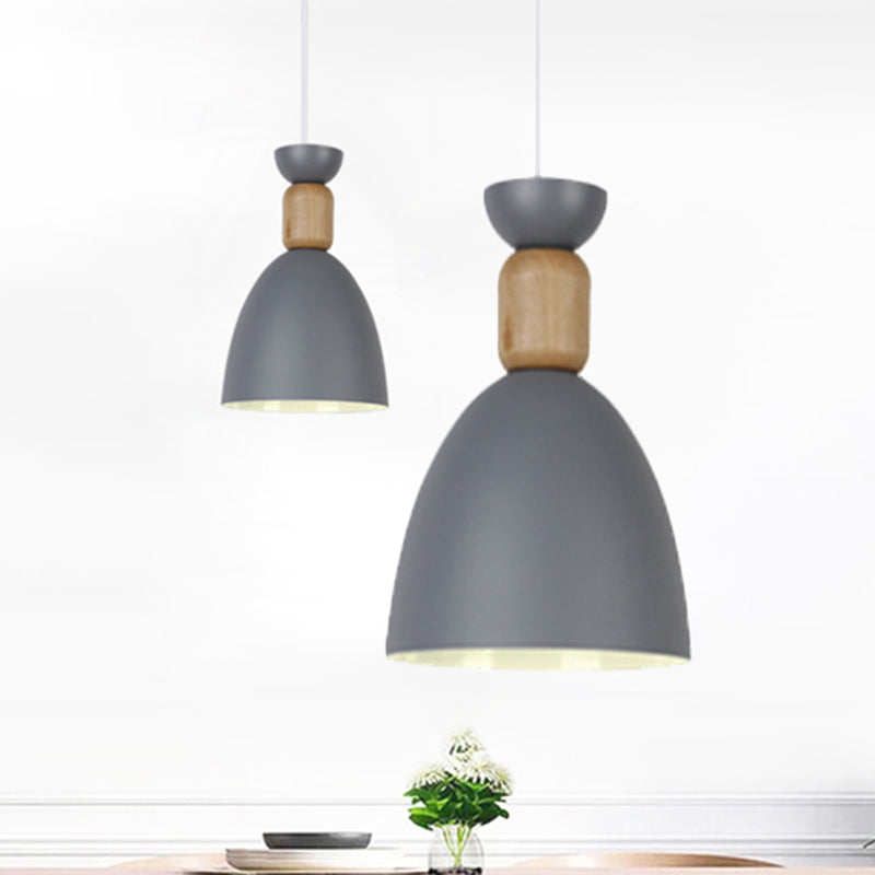 Dining Room Metal-Wood Domed Suspension Light: Macaron Hanging Light Fixture