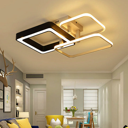 Modern Black and White Semi Flush Mount Ceiling Light with Acrylic Shade, 3/4 Lights - Ideal for Living Room