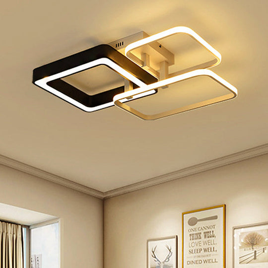 Modern Black and White Semi Flush Mount Ceiling Light with Acrylic Shade, 3/4 Lights - Ideal for Living Room