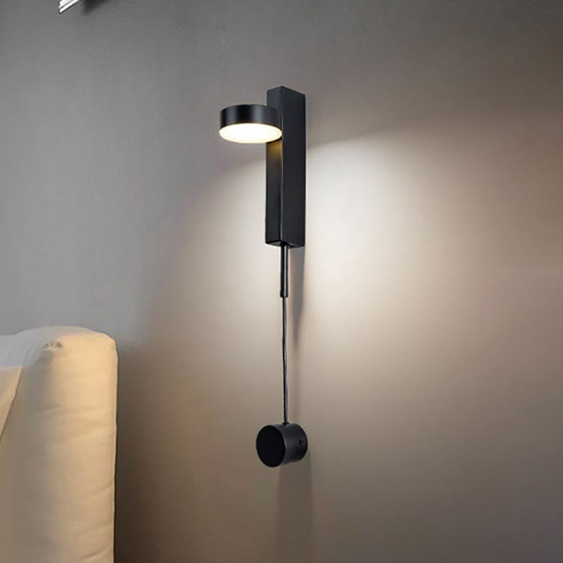 Modern Drum Shade Wall Light: Led Metal Lamp For Bedroom In White/Warm Light Black / Warm