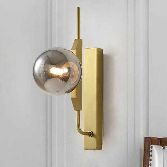 Modern Brass Wall Sconce With Sphere Glass Shade - Led Bedroom Lighting In Smoky/White/Amber