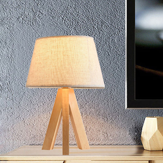 Modern White Tapered Study Lamp With Led Reading Light And Wooden Tripod