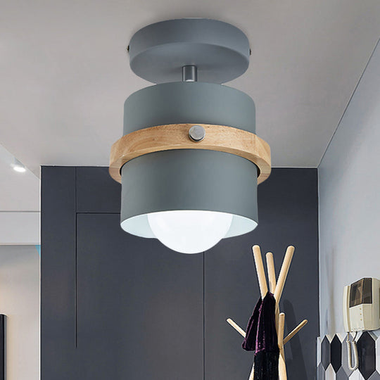 Rotatable 1-Light Macaron Flush Ceiling Light For Corridor - Undertint Cylinder Design Grey