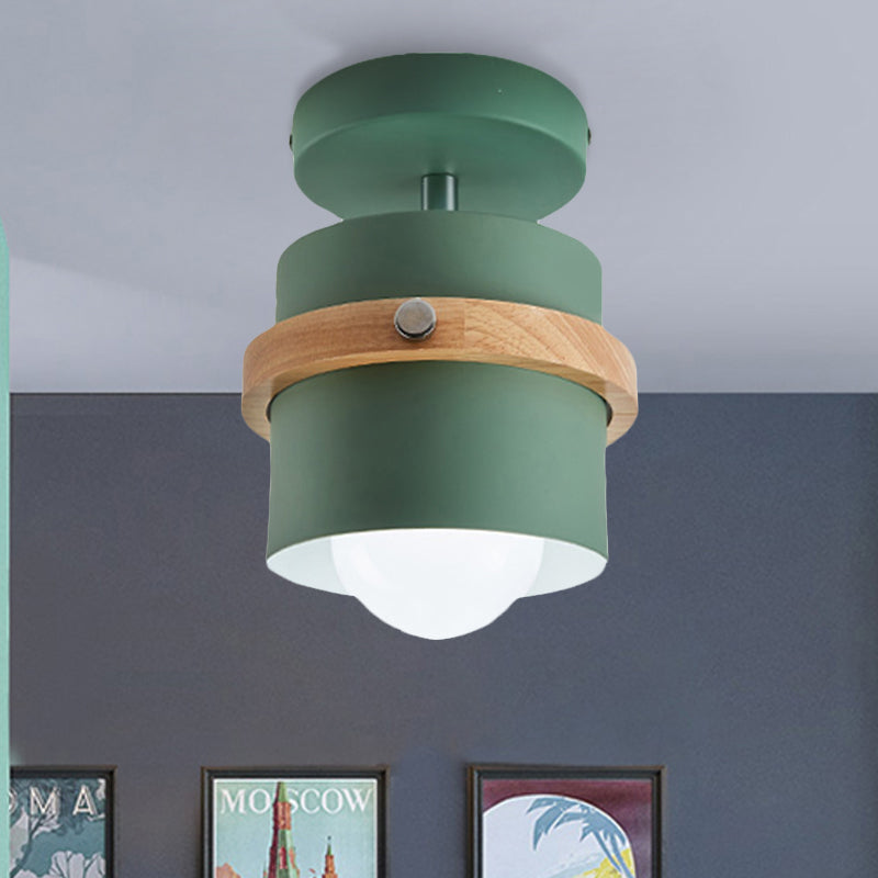 Rotatable 1-Light Macaron Flush Ceiling Light for Corridor - Undertint Cylinder Design