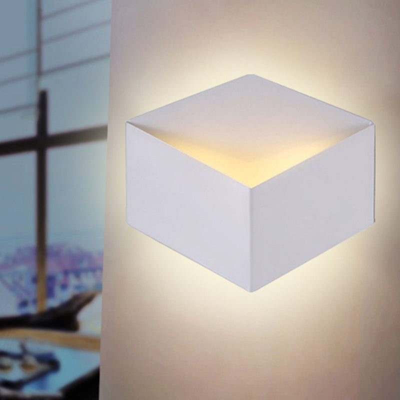 Minimalist Metallic Geometric Wall Mount Light: Cubic Shape 1/2-Light White Lamp For Corridor