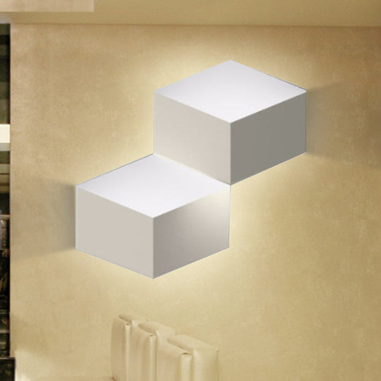 Minimalist Metallic Geometric Wall Mount Light: Cubic Shape 1/2-Light White Lamp For Corridor